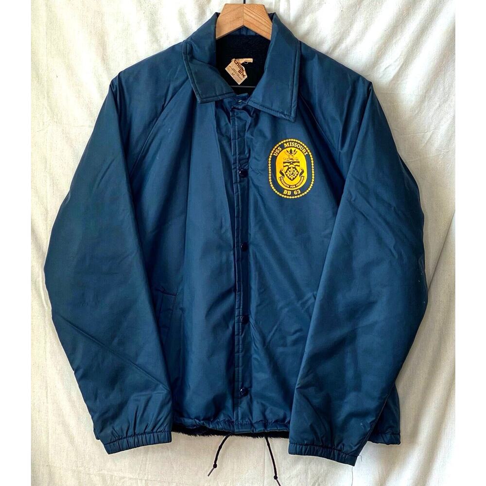 Navy USS Missouri BB-63 Ship Jacket Windbreaker Coat Size M Lined Vintage